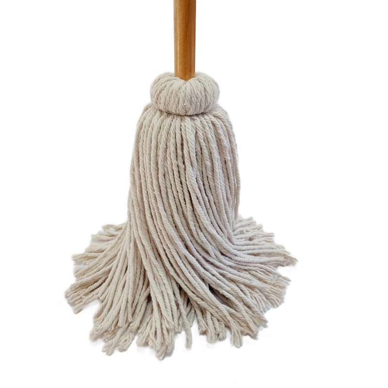 Mop dek putih dengan pemegang kayu